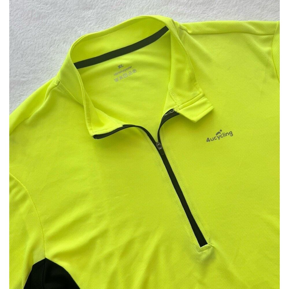4UCYCLING Cycling Jersey Adult XL Yellow Hi-Viz 1/4 Zip Polyester ~ EXCELLENT